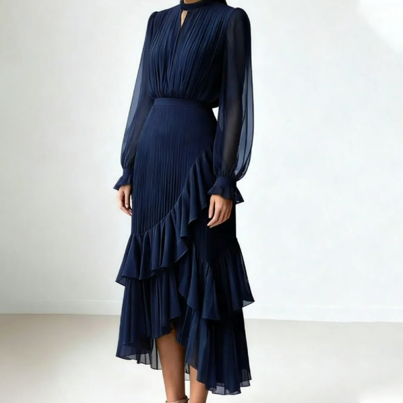 Clara | Vestido midi plisado con volantes