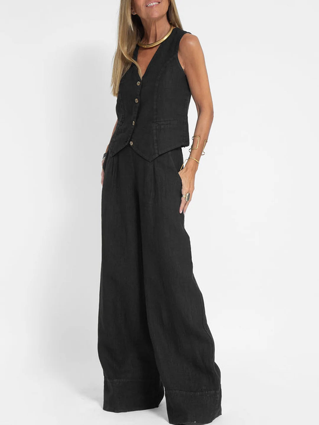 Aira – Conjunto elegante de dos piezas con chaleco y pantalón de pierna ancha