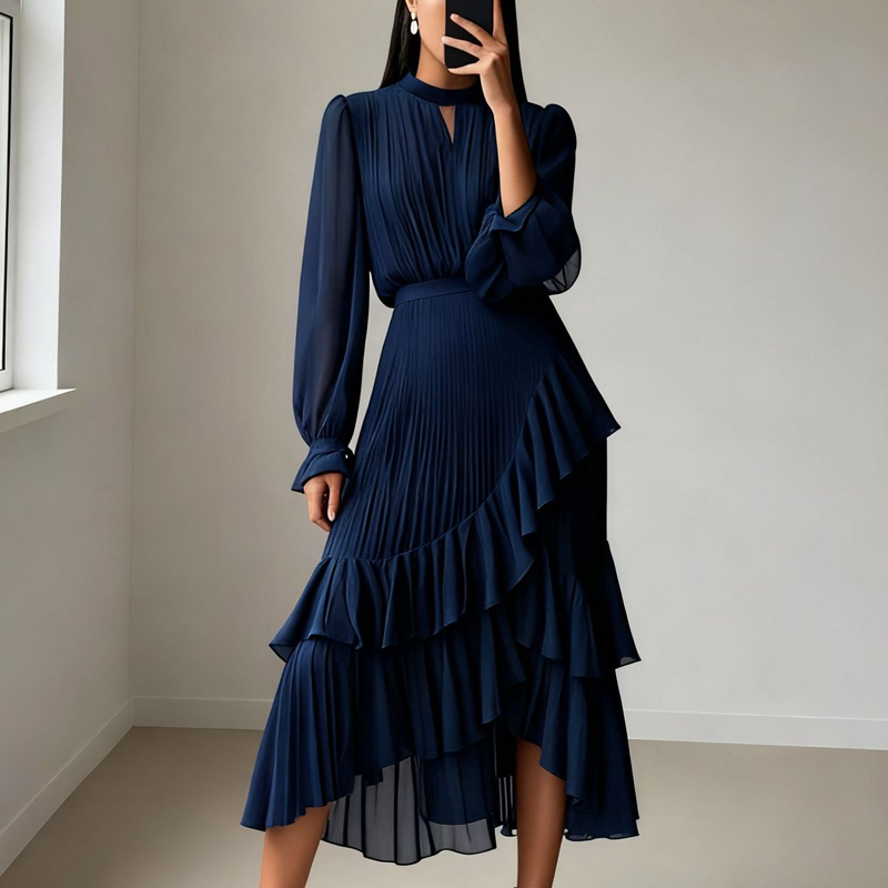 Clara | Vestido midi plisado con volantes
