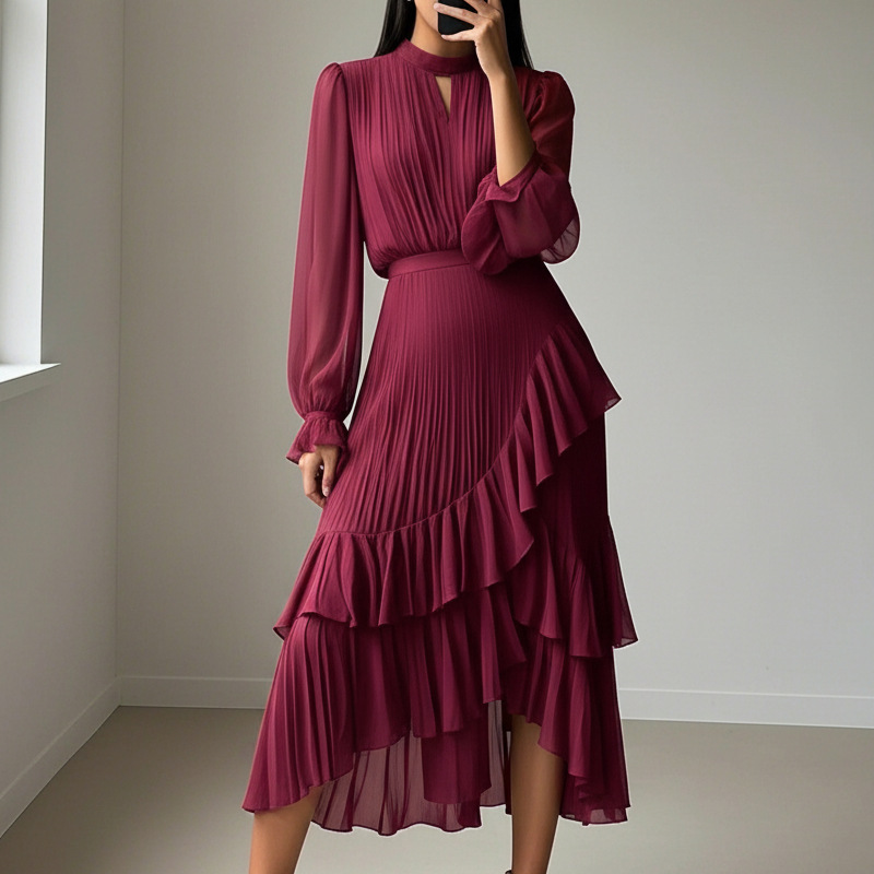 Clara | Vestido midi plisado con volantes